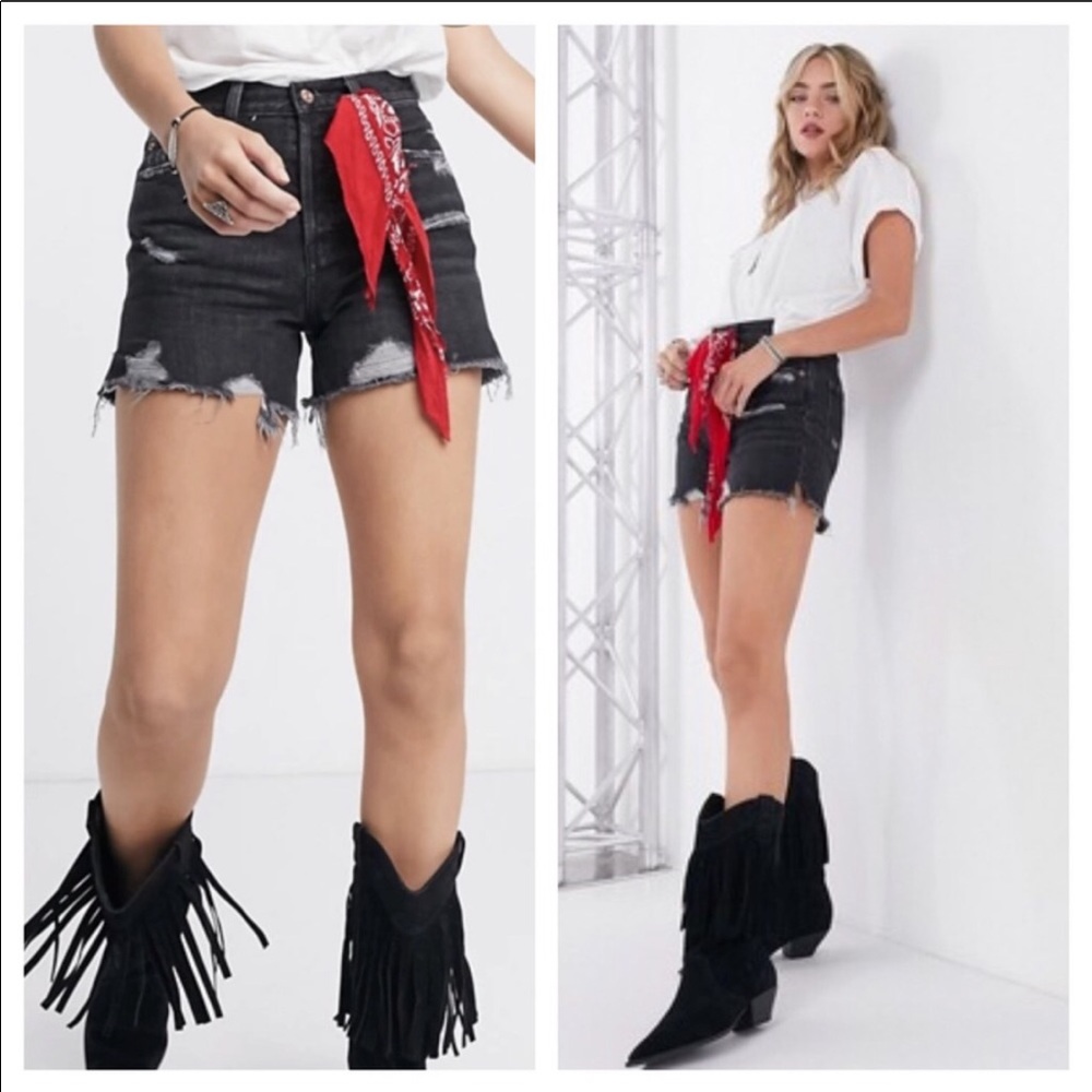 Free People Makai Black High Rise Distressed Short